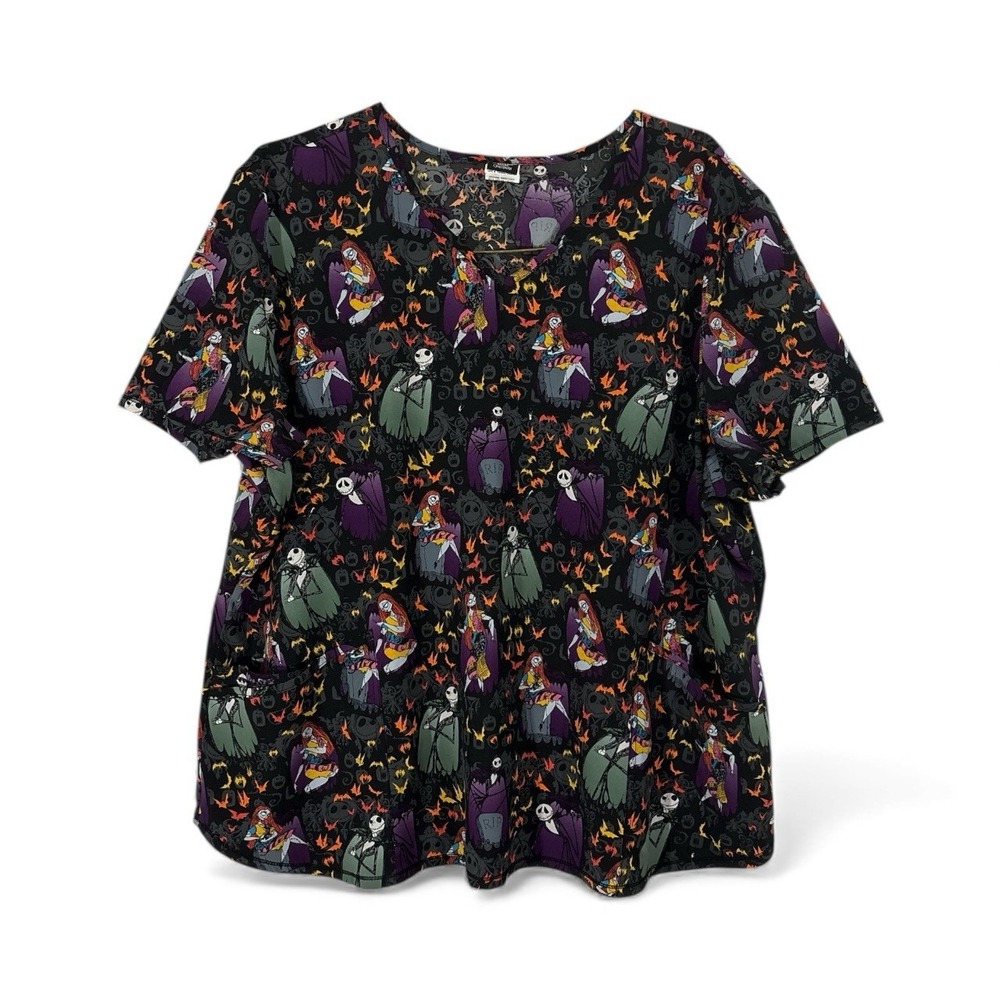 Nightmare Before Christmas Women's Alive Love Print Scrub Top Multicolor Sz 3XL